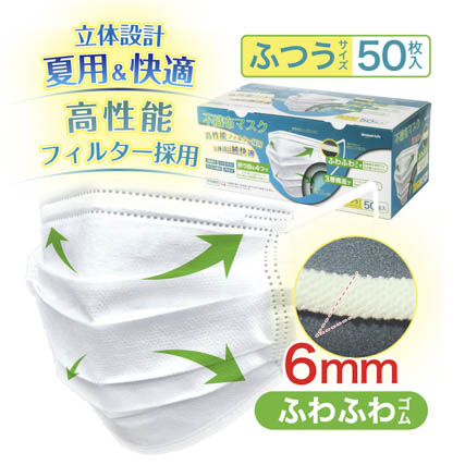 マスク 50枚 不織布 立体 夏用 快適 ふつうサイズ 激安 花粉症対策 3層構造耳が痛くならない