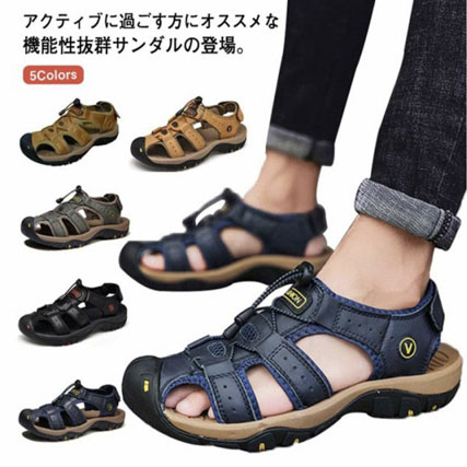 アウトドアサンダル メンズ サンダル 本革 送料無料 スポーツサンダル アウトドア つま先