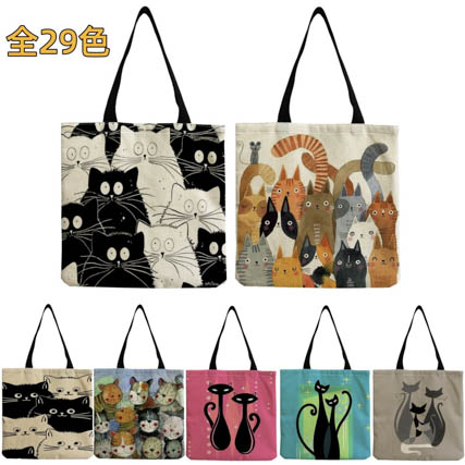29色 かわいい 猫柄ショルダーバッグ 大容量 トートバッグ 肩掛け 手提げ 猫柄バッグ ねこ ネコ 猫雑貨