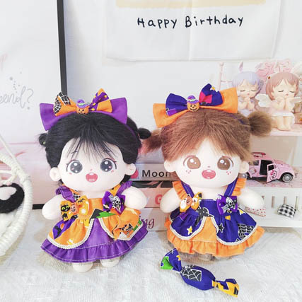 着せ替えぬいぐるみ ミニドール ぬいぐるみ用服 20cmぬい服 ハロウィン カボチャ 
ヘアバンド+ピン+ワンピ