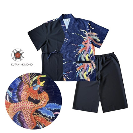 九谷焼作家が描く唯一無二の文様 ユニセックス甚平 上下２点セット 鳳凰【KUTANI×KIMONO】