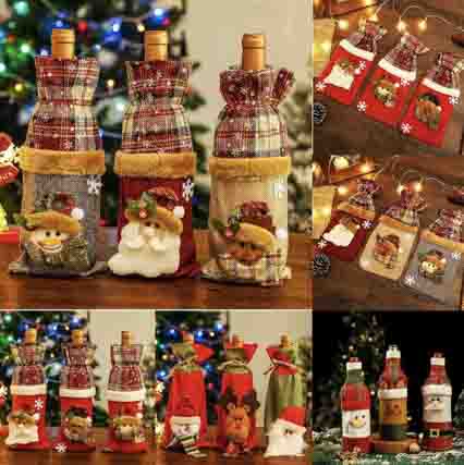 Christmas限定 包装クリスマスワインセット  ボトルカバー シャンパンサンタ雪だるまヘラジカ熊 飾り 
