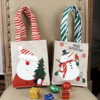 クリスマス   トートバッグ     収納バッグ   韓国風   手提げ    亜麻   収納袋   ギフトバッグ   2色  