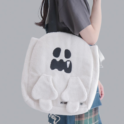 【通勤・通学に！A4も入る】連れて歩けば怖くない！？ オバケ トートバッグ ふわもこ ボア  