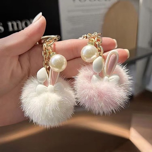 ふわふわウサ耳☆韓国風ファーキーホルダー シール帳アクセ